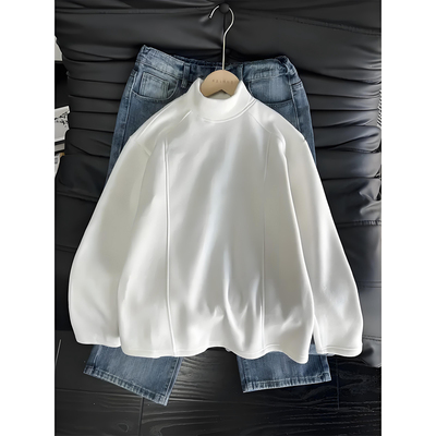 白色半高领德绒打底衫男冬季