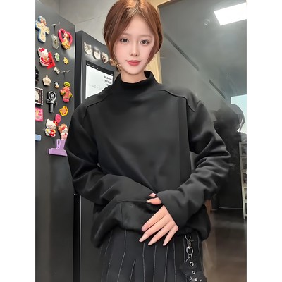 黑色半高领德绒打底衫男秋冬