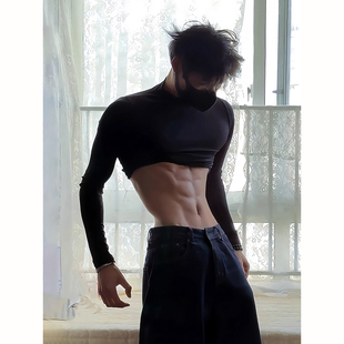 半高领修身德绒打底衫男款冬季高级感禁欲系长袖t恤男模内搭卫衣