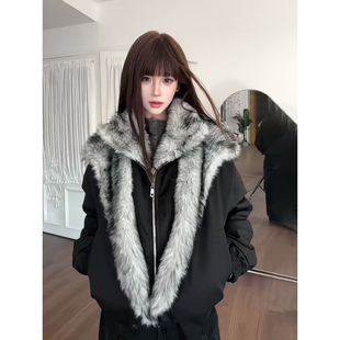 极地狼王座山雕棉服男痞帅高级感毛领外套冬季设计感假两件派克服