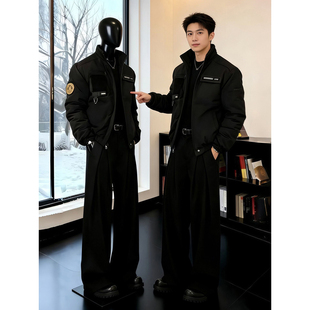 魔术贴徽章刺绣骑兵棉服男款冬季加厚保暖工装外套高级感短款棉衣