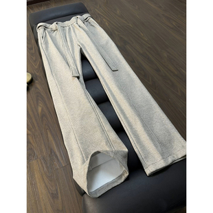 老钱风加绒裤 直筒休闲裤 子男款 子美式 秋冬高级感垂感微喇裤 腰带款