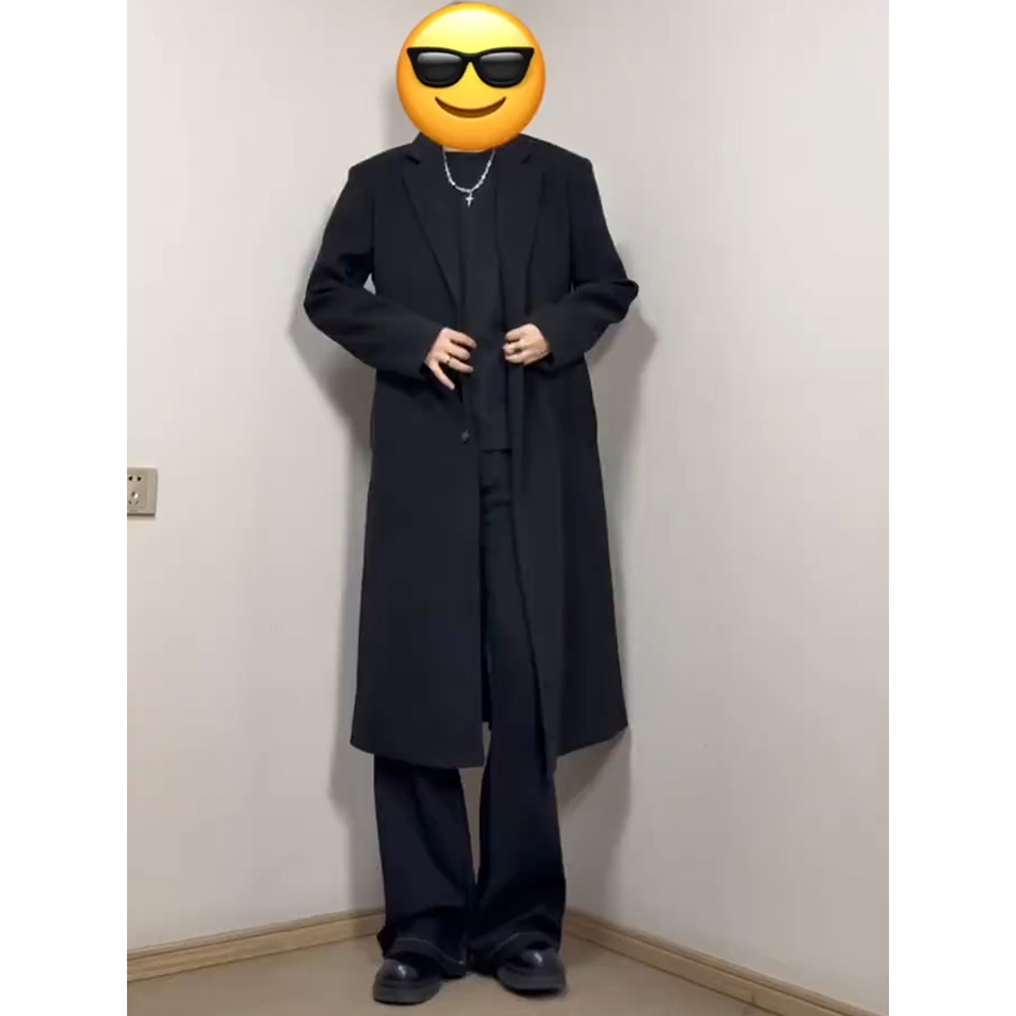 黑色西装毛呢大衣男款秋冬季英伦