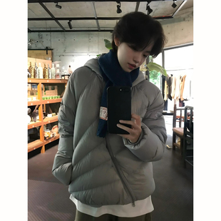 灰色放射线短款排骨羽绒棉服男冬季斜拉链短款外套美式设计感棉衣