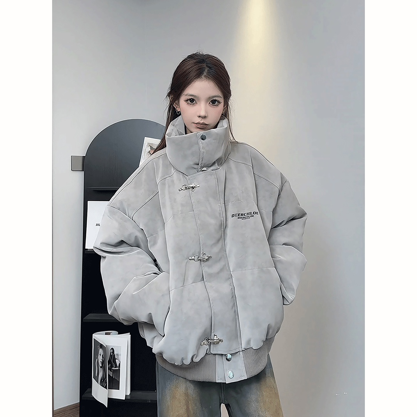 美式扎染pu皮衣棉服男女秋冬加棉