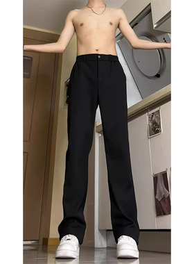 美式cleanfit微喇叭西装裤男高腰深档弯刀裤子高级感垂感黑色西裤