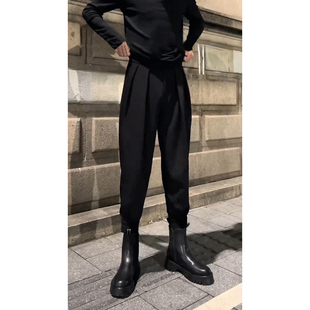 男英伦雅痞魔术贴束脚裤 子垂感高级感那不勒斯西裤 裤 搭配马丁靴