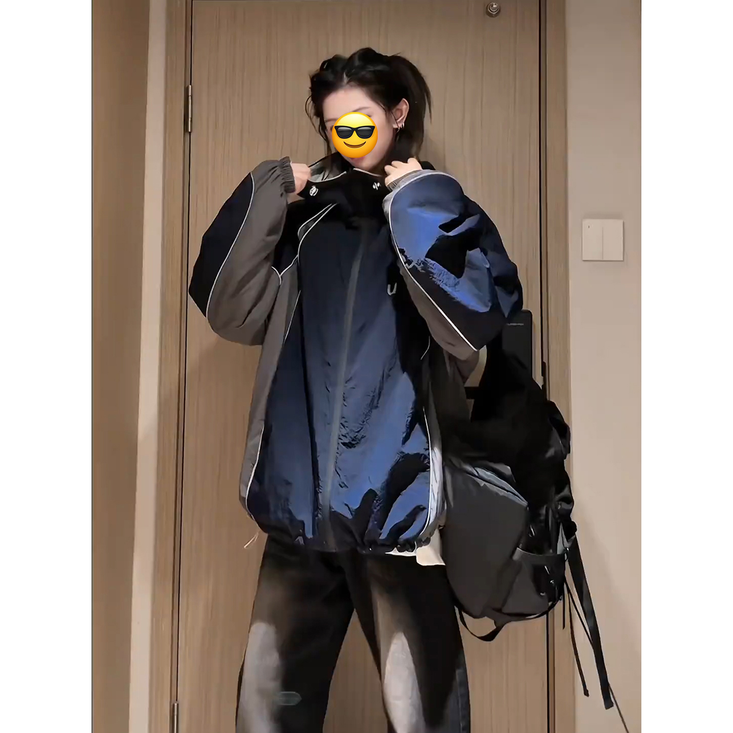 美式软壳冲锋衣男秋季撞色反光条