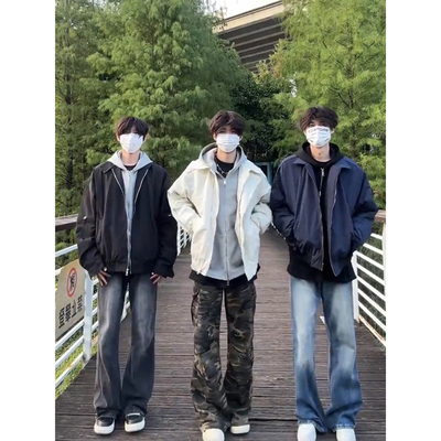 cleanfit藏青色翻领夹克哈灵顿