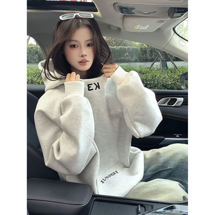 白花灰高克重磅连帽卫衣男款秋季cleanfit拼接刺绣外套潮牌连帽衫