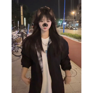 fitcheck格子拼接飞行夹克男早秋高级感外套美式学院风情侣棒球服