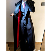 黑色红底教父大衣男冬季 外套 垫肩收腰戗驳领西装 韩版 英伦风衣长款