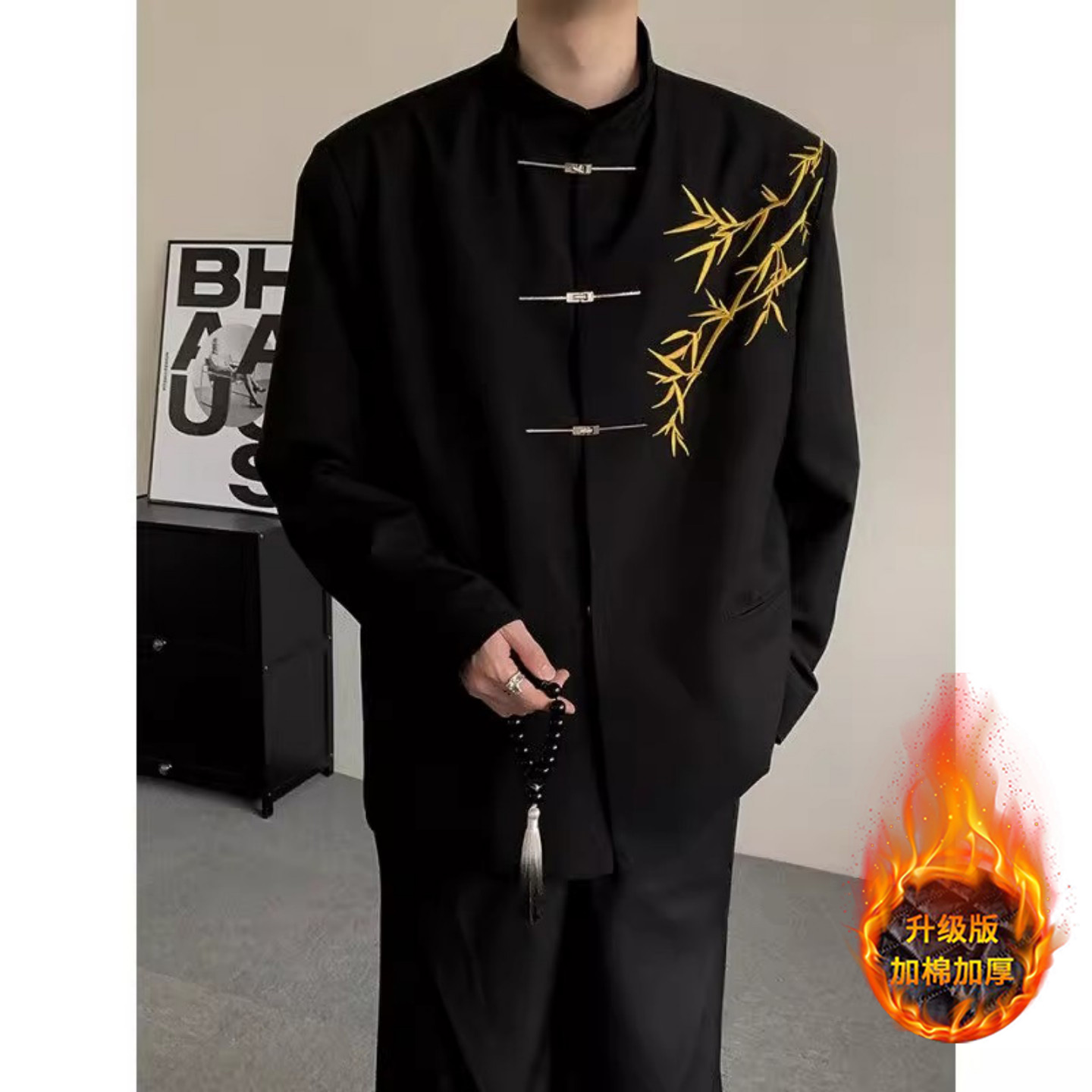 新中式中山装男士西装棉服套装