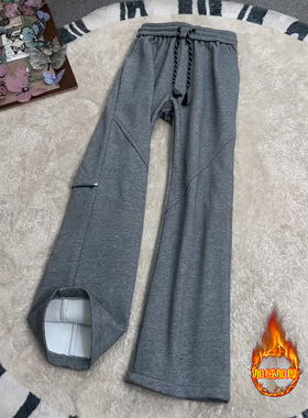 深灰色褶皱弯刀卫裤男秋冬柳钉设计感直筒工装裤子垂感运动休闲裤