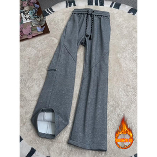 深灰色褶皱弯刀卫裤男秋冬柳钉设计感直筒工装裤子垂感运动休闲裤