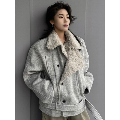 双排扣座山雕短款毛呢外套男冬季