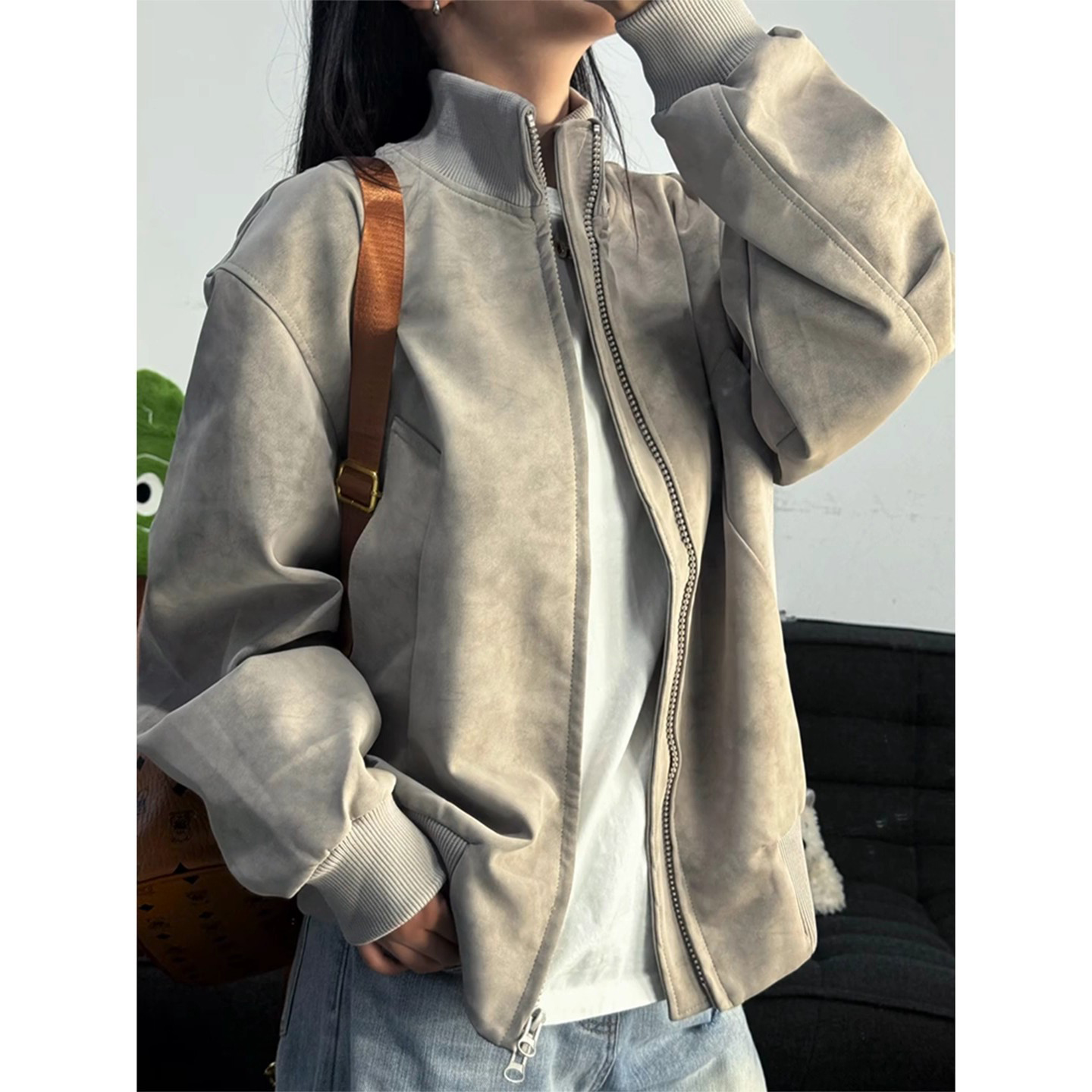 美式复古扎染pu皮衣外套男款秋季