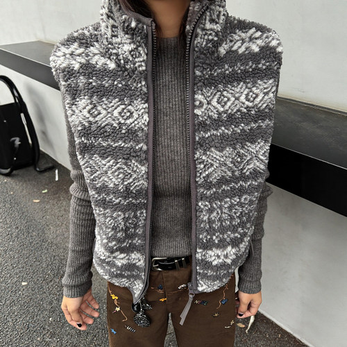 费尔岛羊羔绒马甲男女加厚坎肩