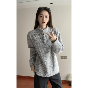 美式条纹亨利领长袖t恤男秋冬加绒加厚内搭打底可外穿polo衫卫衣