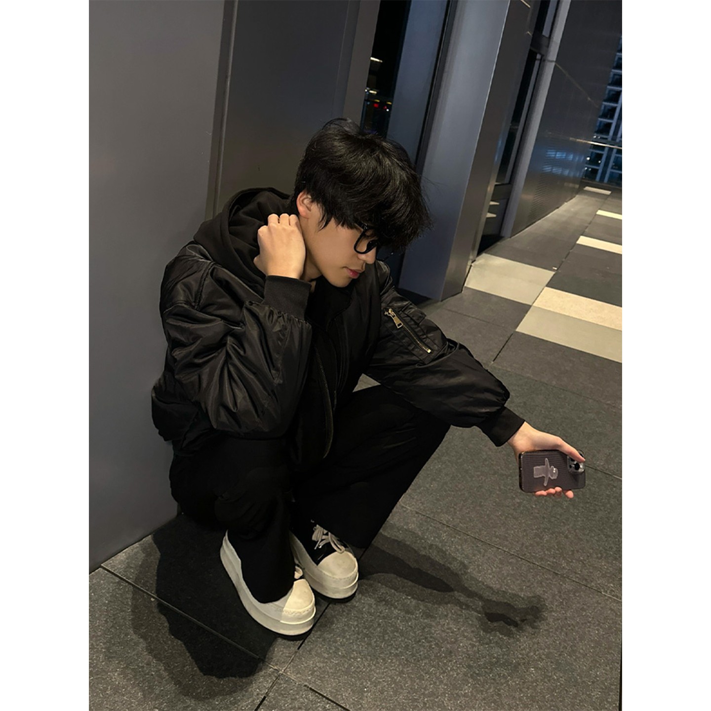 黑色飞行夹克棉服男款秋冬