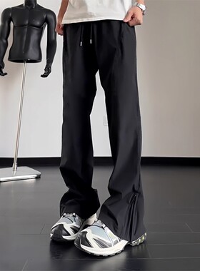 黑色美式轻量化速干冲锋裤男薄款运动尼龙登山裤户外冰丝弯刀裤子