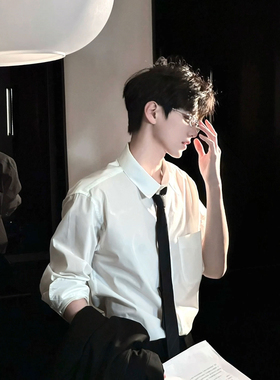 英伦风白色长袖衬衫男痞帅通勤西装内搭衬衣dk制服学院风韩系外套