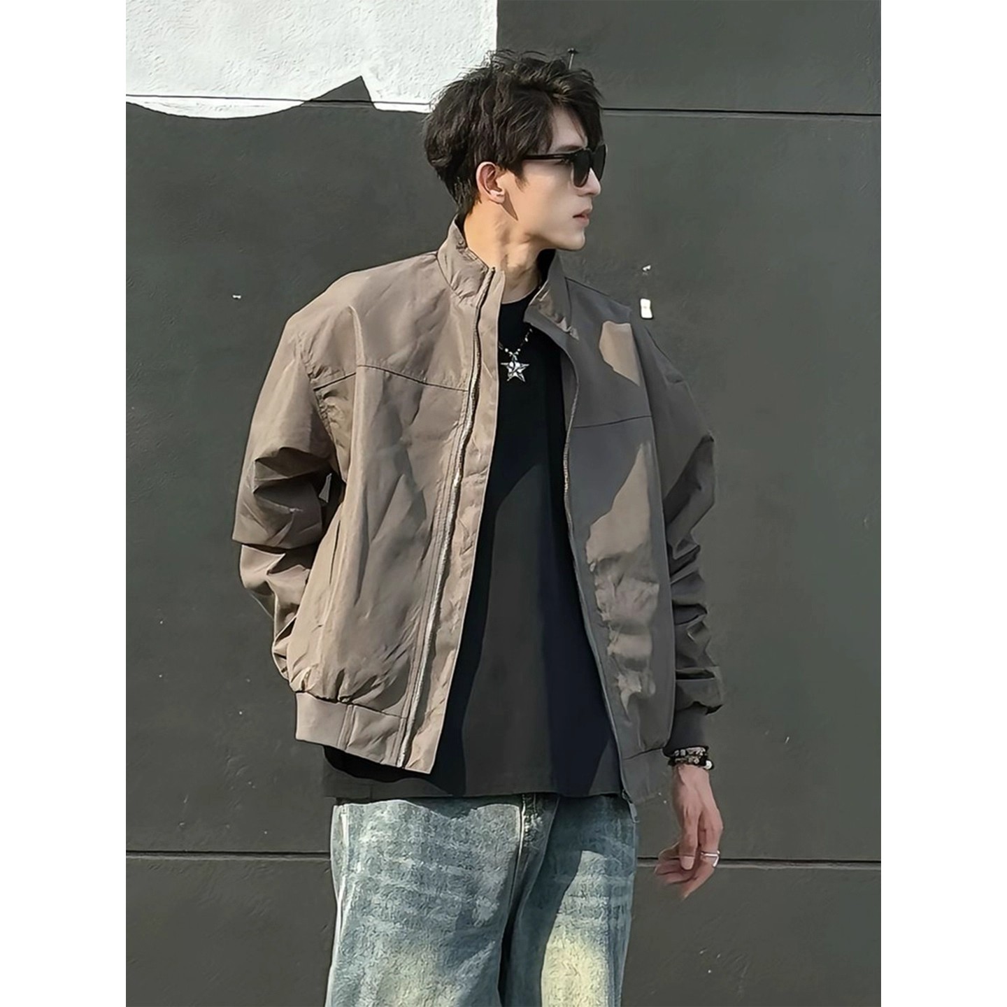 狼灰色三防品质冲锋衣男士秋季痞帅穿搭飞行员夹克美式短款棒球服