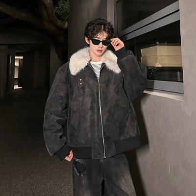 美式高街vibe大毛领夹克棉服男生