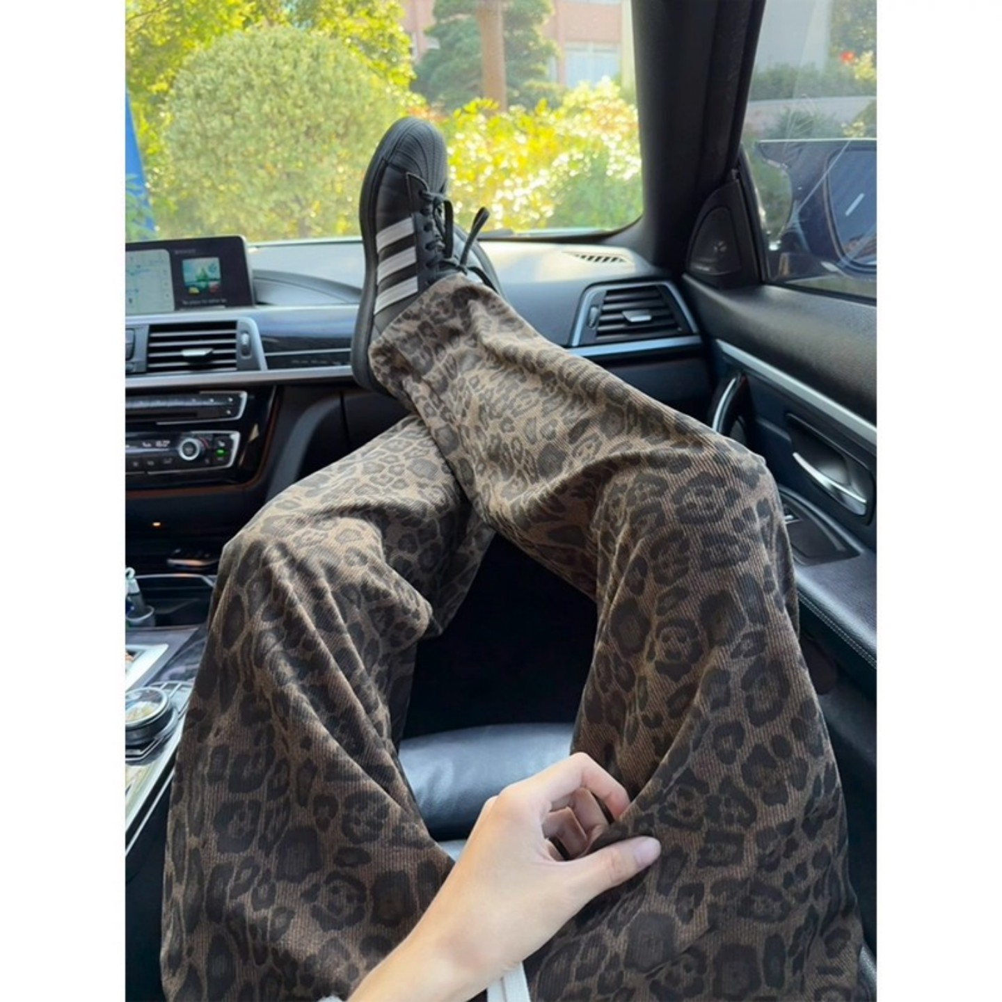 美式复古豹纹灯芯绒卫裤男款秋冬