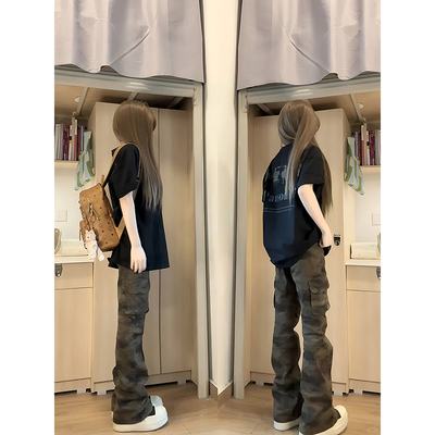cleanfit迷彩牛仔裤显瘦工装长裤