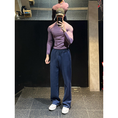 藏青色重磅运动卫裤男款秋冬美式