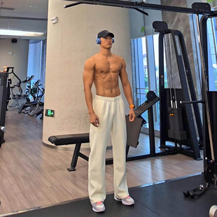 白色美式运动健身卫裤男款微喇cleanfit重磅裤子直筒垂感休闲长裤