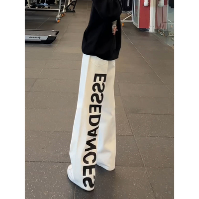 美式白色字母印花牛仔裤设计感