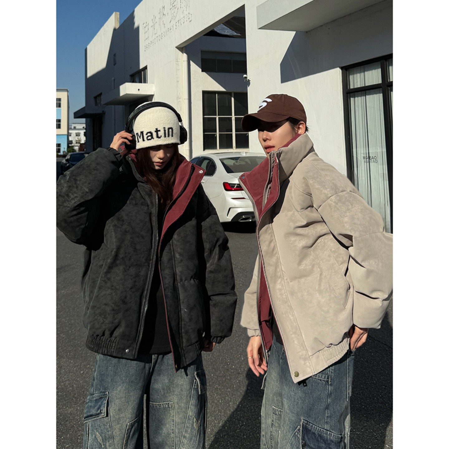 美式雾面pu皮棉服男冬季加厚棉衣