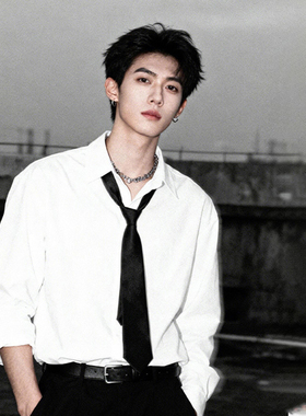 韩系白色领带衬衫男痞帅高级感轻职场穿搭长袖衬衣内搭dk制服上衣