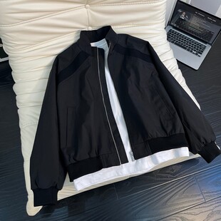 黑色立领飞行员夹克男款开春美式解构工装外套cleanfit短款棒球服