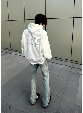 zlayco浅蓝色牛仔裤男款美式高街vibe裤子直筒修身窄版微喇弯刀裤