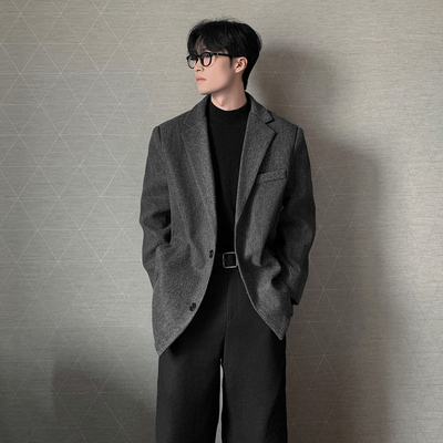韩版垫肩男士短款呢子大衣春秋季