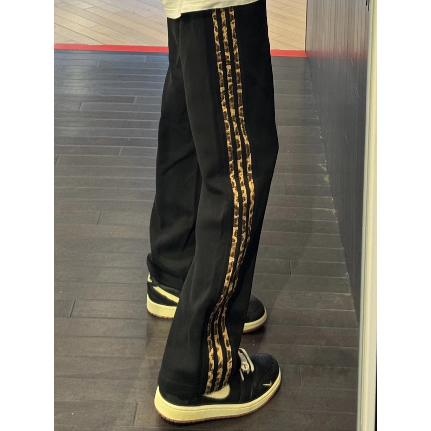 美式高街豹纹三道杠卫裤男重磅