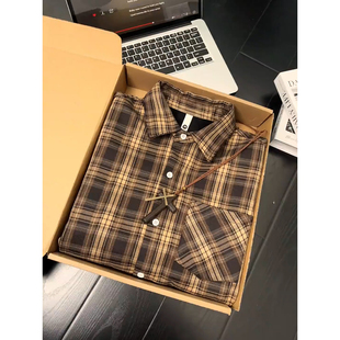 美式复古格子衬衫内搭衬衣男款春秋季潮牌学院风加绒情侣寸衫外套