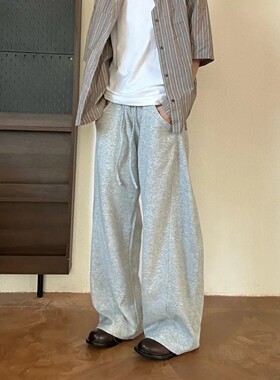 灰色A字版型斜切弯刀卫裤男秋季美式舒适松弛感裤子垂感直筒长裤