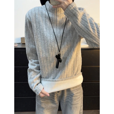 半高领一体绒男士打底衫可外穿