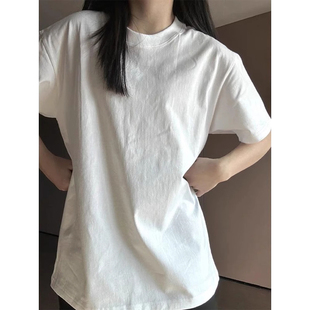 纯白色无logo短袖男款夏季新疆精梳棉小领口t恤美式正肩螺纹体恤