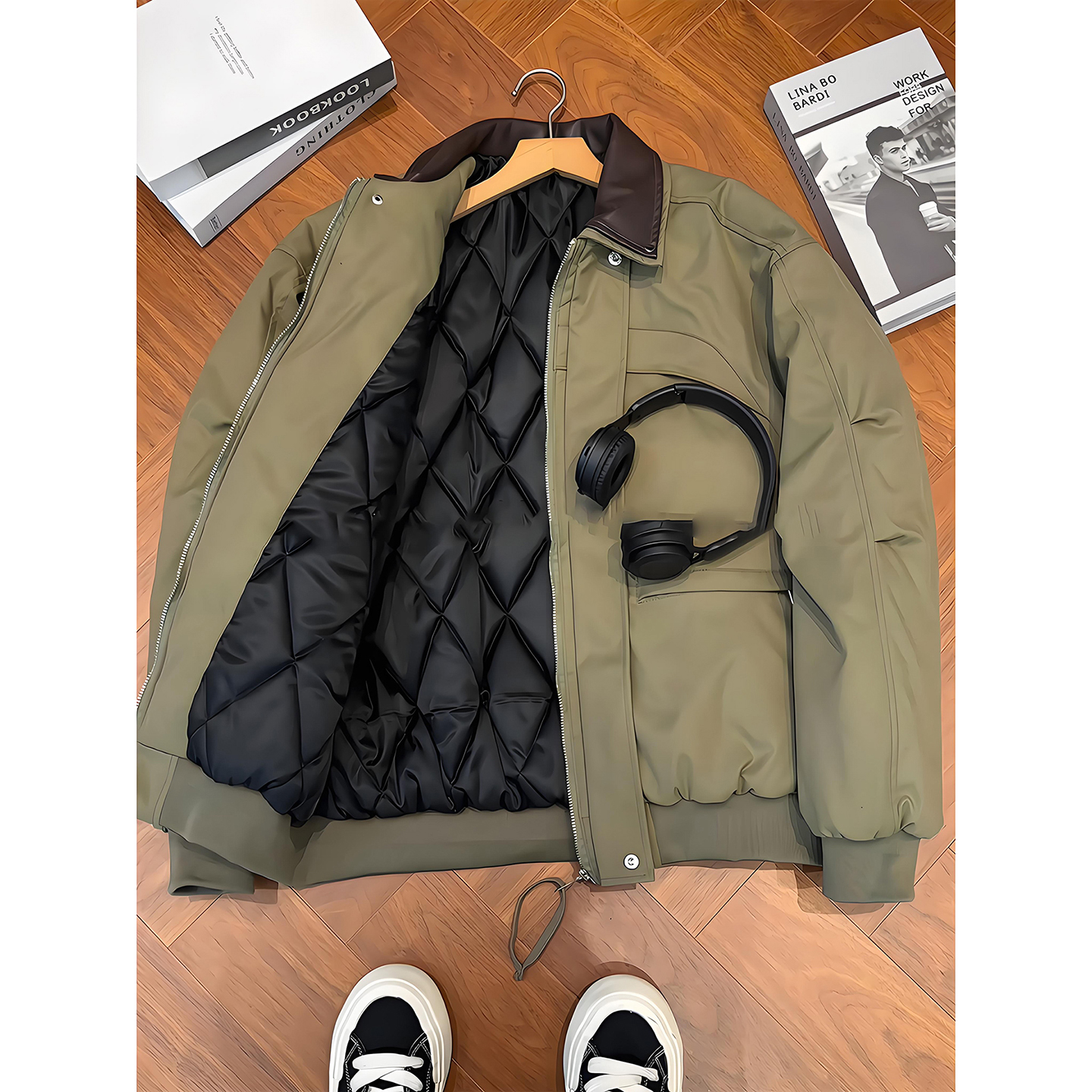 军绿色美式飞行夹克棉服男冬季加厚保暖工装棉衣短款廓形夹棉外套