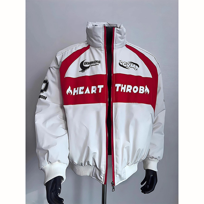 美式撞色立领机车棉服男款冬季