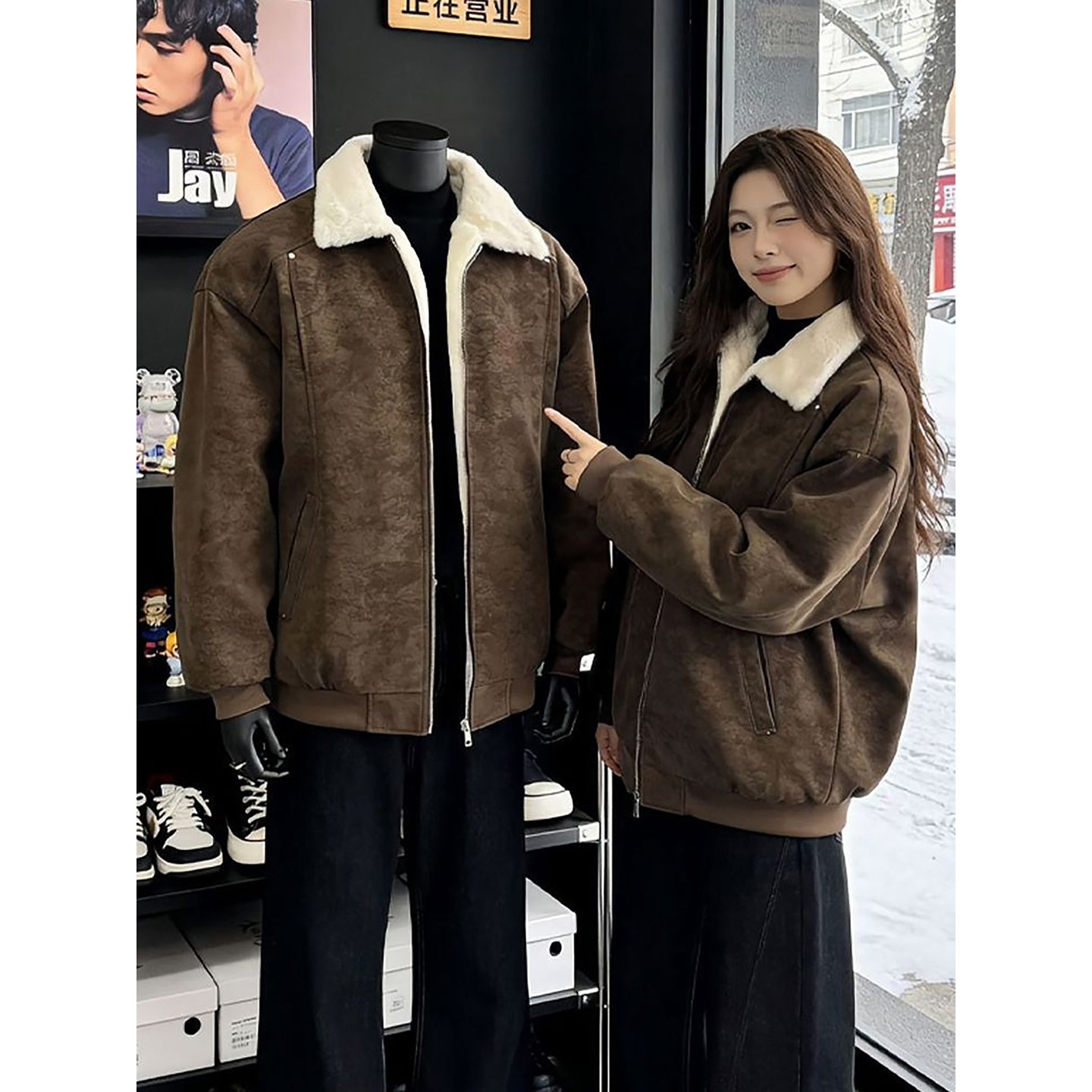 羊羔绒雾面pu皮衣棉服冬季男款高级感外套美拉德穿搭加绒厚保暖衣,男装,棉衣,淘宝优惠券,粉丝福利购,淘宝优惠卷