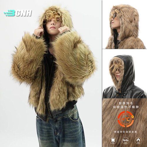 双面穿仿貂毛外套男冬季座山雕