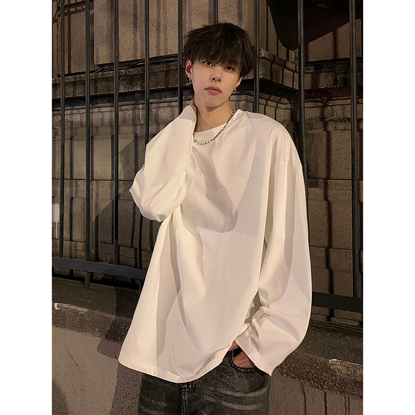 白色青少年可外穿打底衫男秋冬