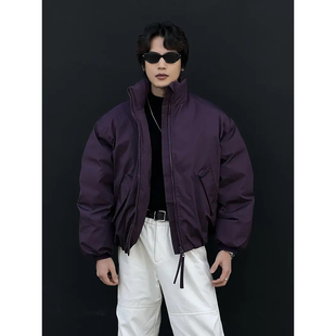 紫色bomber飞行夹克羽绒服男冬季廓形立领棉衣韩版高级感棒球棉服