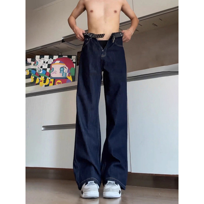 丹宁蓝微喇牛仔裤男秋季美式复古
